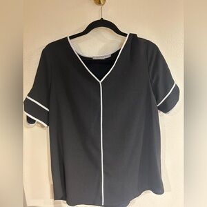 Black blouse with white V neck medium